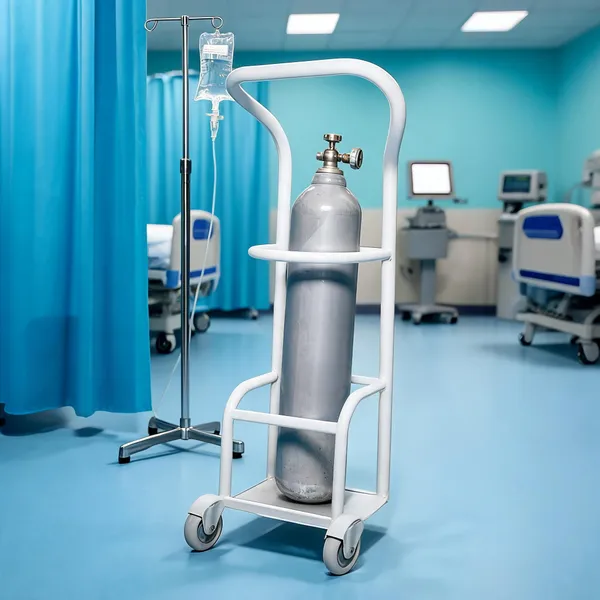 White_Mild_Steel_Oxygen_Cylinder_Trolley_With_Wheels