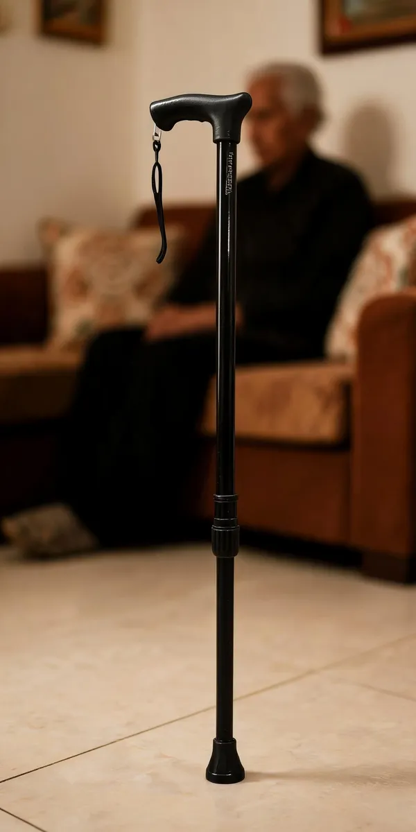 Black_Mild_Steel_Single_Leg_Walking_Stick_Height_Adjustable
