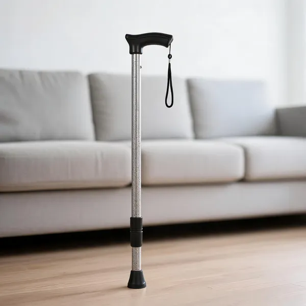 Silver_Mild_Steel_Single_Leg_Walking_Stick_Height_Adjustable