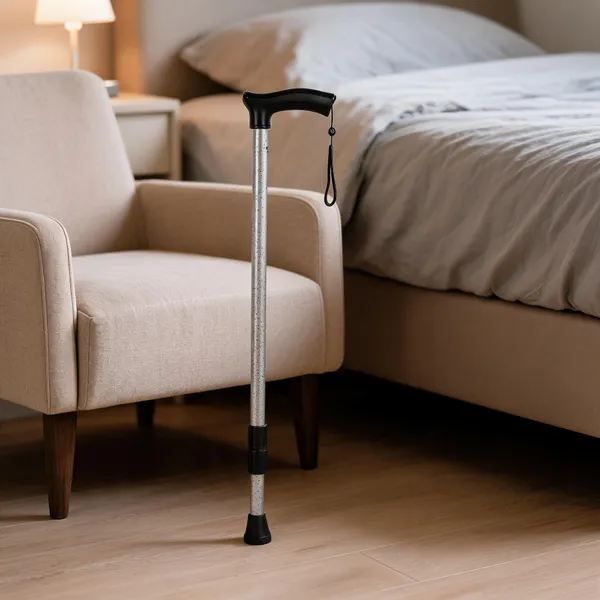 Silver_Mild_Steel_Single_Leg_Walking_Stick_Height_Adjustable