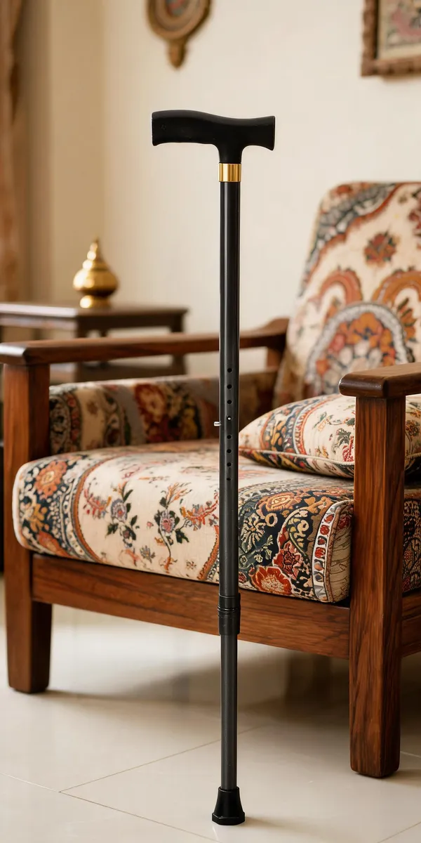 Black_Mild_Steel_Single_Leg_Walking_Stick_Height_Adjustable