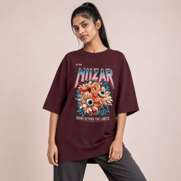 Marron_Terry_Cotton_Oversized_Bloom_Vision_T-Shirt_For_Unisex