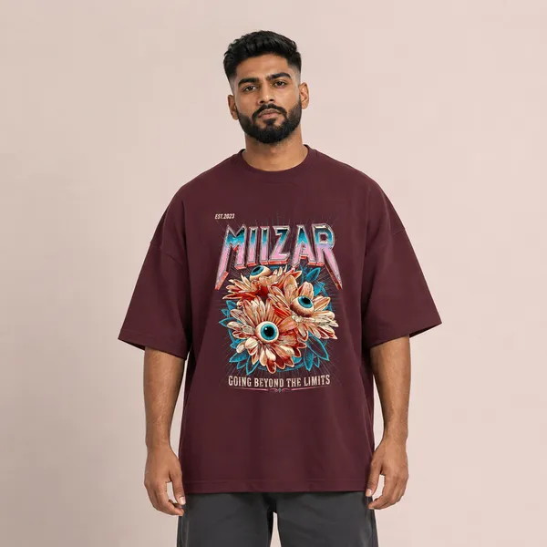 Marron_Terry_Cotton_Oversized_Bloom_Vision_T-Shirt_For_Unisex