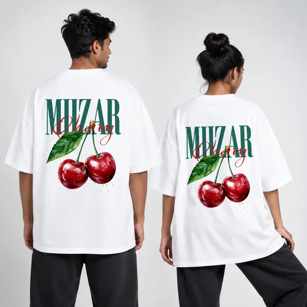 White_Terry_Cotton_Oversized_Cherry_Graphic_T-Shirt_For_Unisex