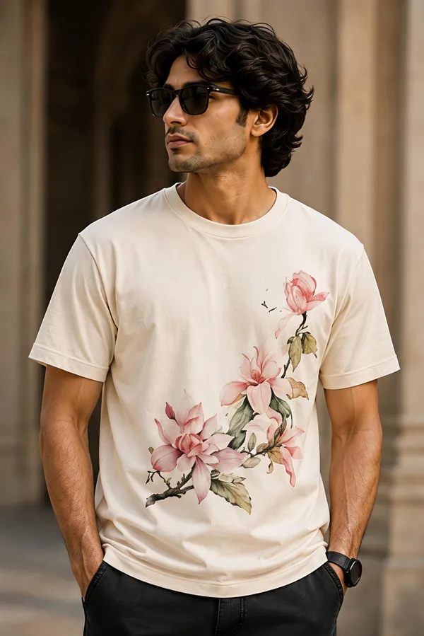 Cream_Organic_Cotton_Regular_Fit_Floral_Print_T-Shirt_For_Men