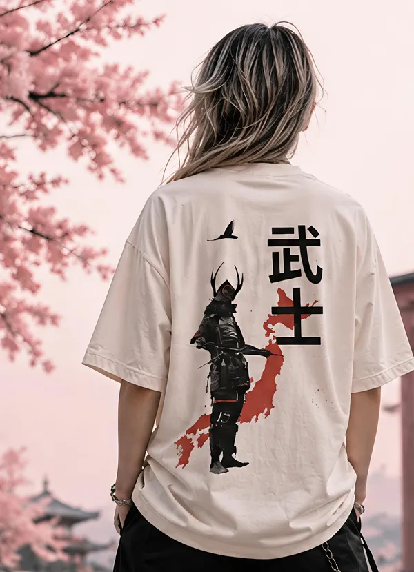 Cream_Organic_Cotton_Oversized_Samurai_Graphic_T-Shirt_For_Unisex