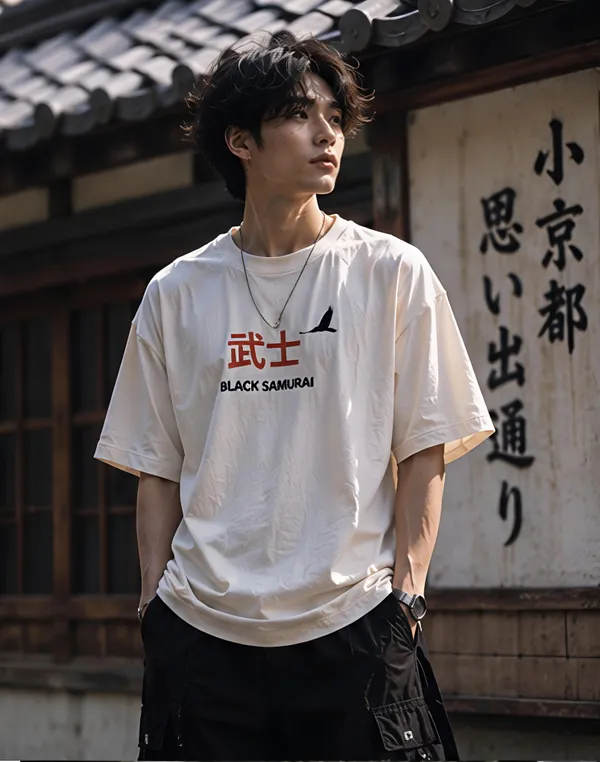 White_Organic_Cotton_Oversized_Samurai_Graphic_T-Shirt_For_Men