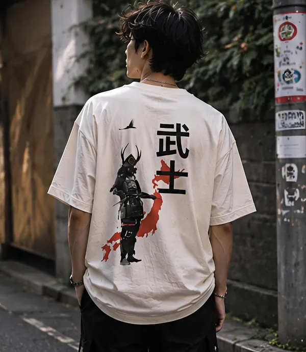 White_Organic_Cotton_Oversized_Samurai_Graphic_T-Shirt_For_Men