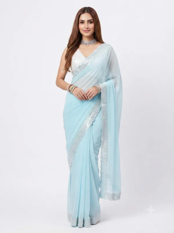 Chiffon_Sky_Blue_Saree
