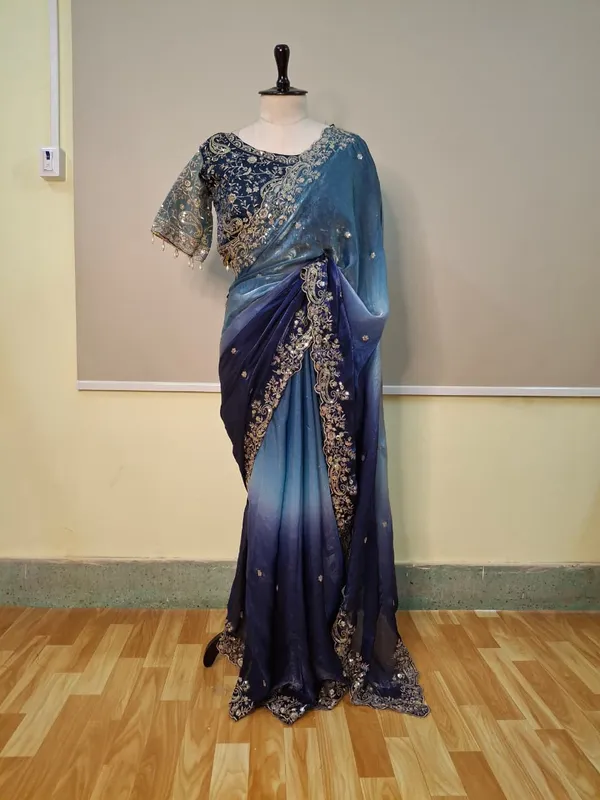 Chiffon_Navy_Blue_Saree