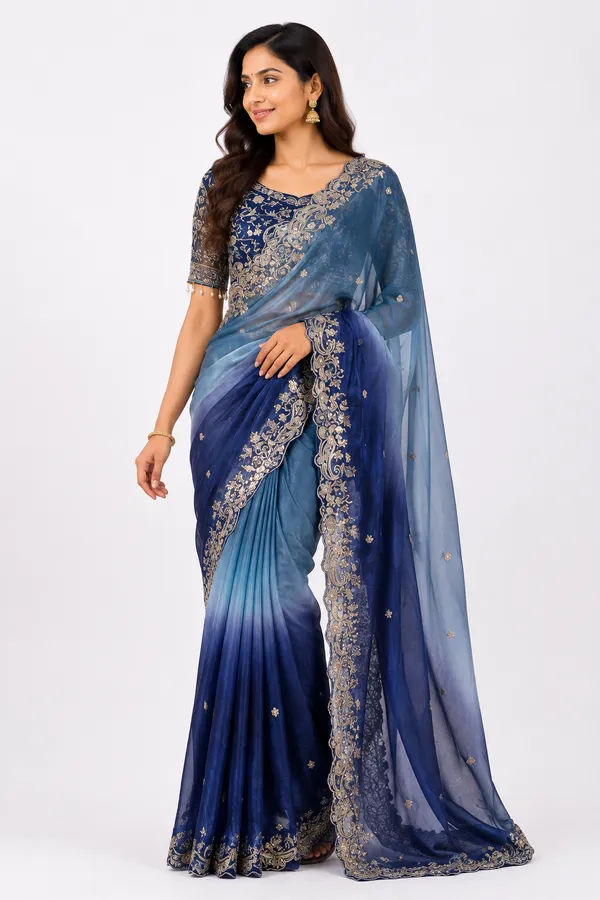 Chiffon_Navy_Blue_Saree