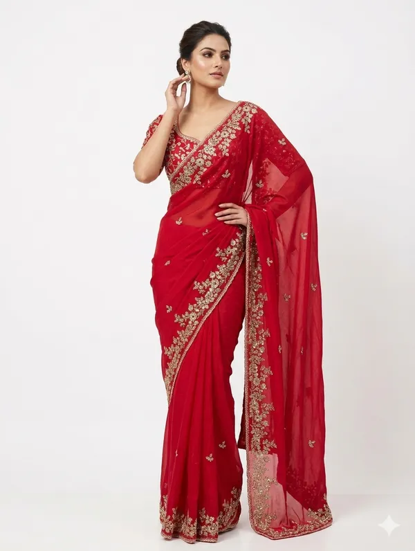 Chiffon_Red_Saree