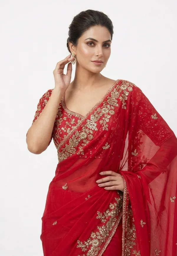 Chiffon_Red_Saree