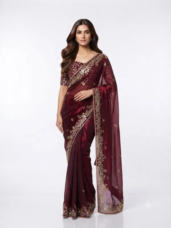 Chiffon_Maroon_Saree