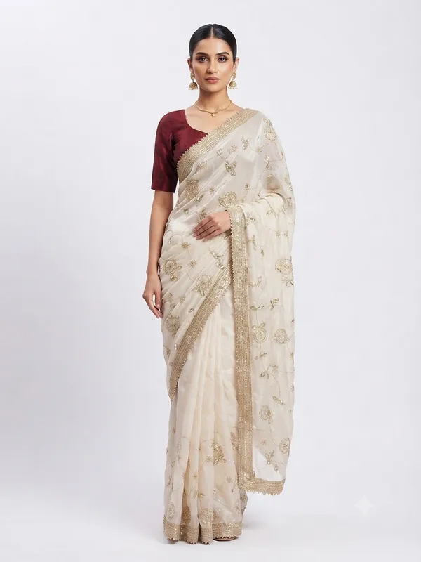 Chiffon_Off_White_Saree