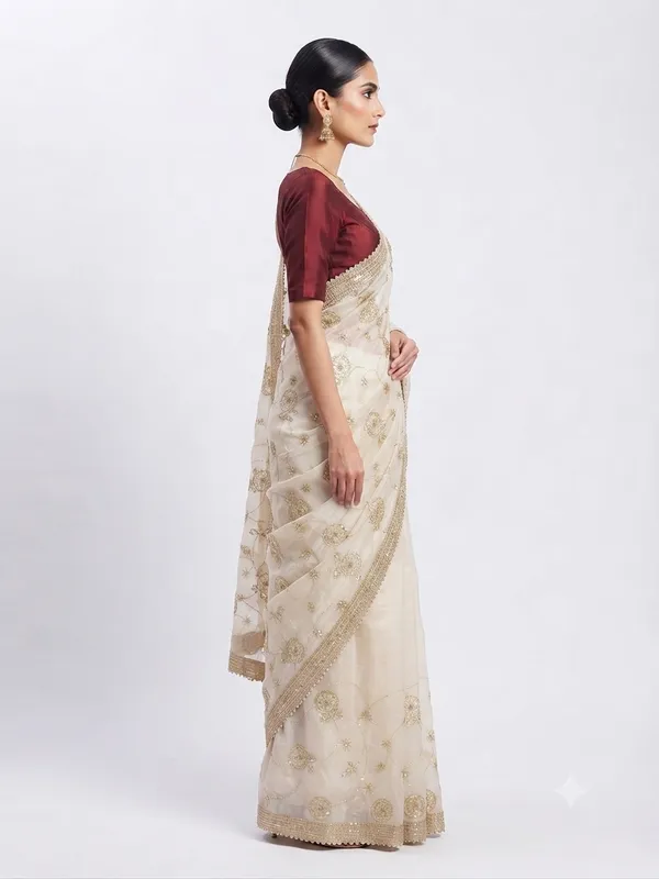 Chiffon_Off_White_Saree