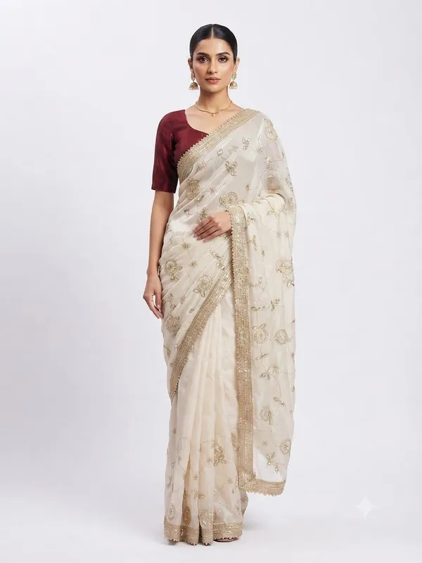 Chiffon_Off_White_Saree