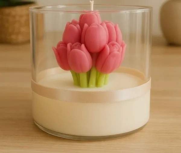Pink_Tulip_Floral_Candle_In_Glass_Holder