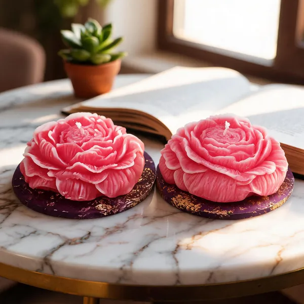 Pink_Soya_Pillar_Wax_Peony_Flower_Candle_Pack_Of_2