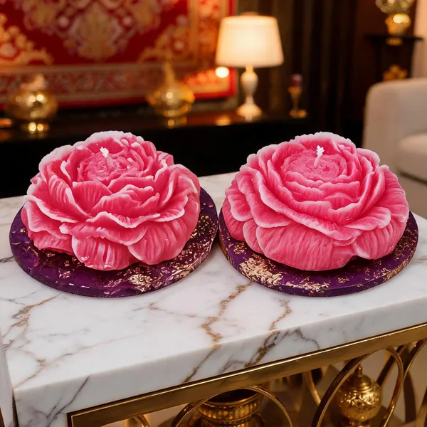 Pink_Soya_Pillar_Wax_Peony_Flower_Candle_Pack_Of_2