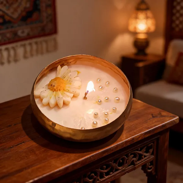White_Soya_Wax_Decorative_Daisy_Pearl_Urli_Flower_Candle
