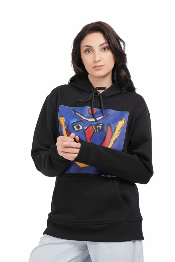 Black__Cotton_And__Polyester_Hoodie_For_Unisex