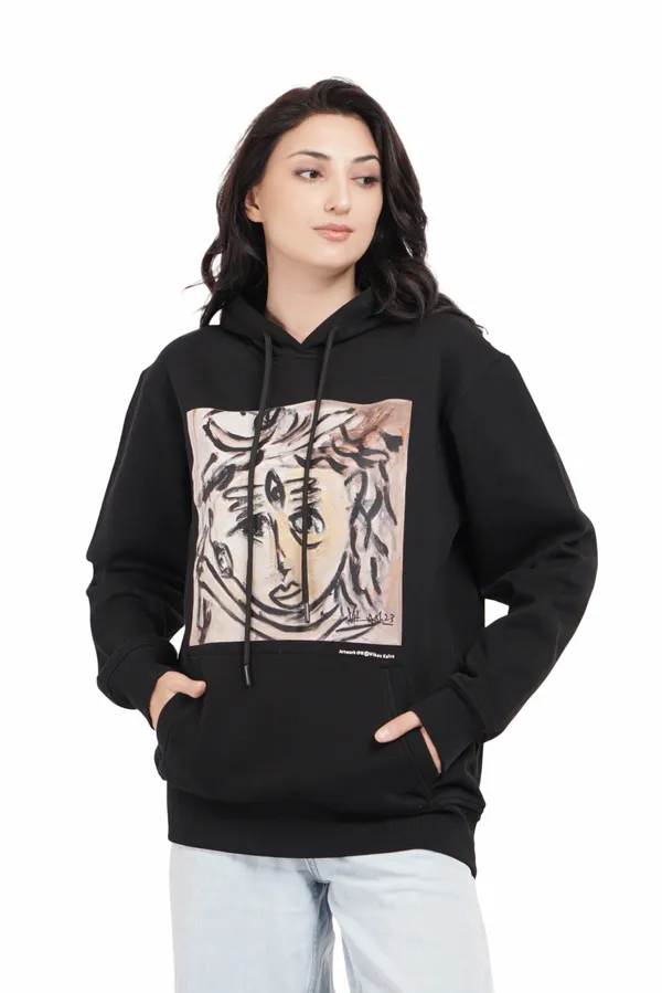 Black__Cotton_And__Polyester_Hoodie_For_Unisex