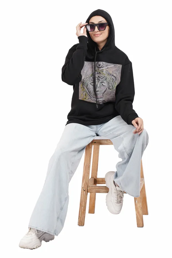 Black__Cotton_And__Polyester_Hoodie_For_Unisex