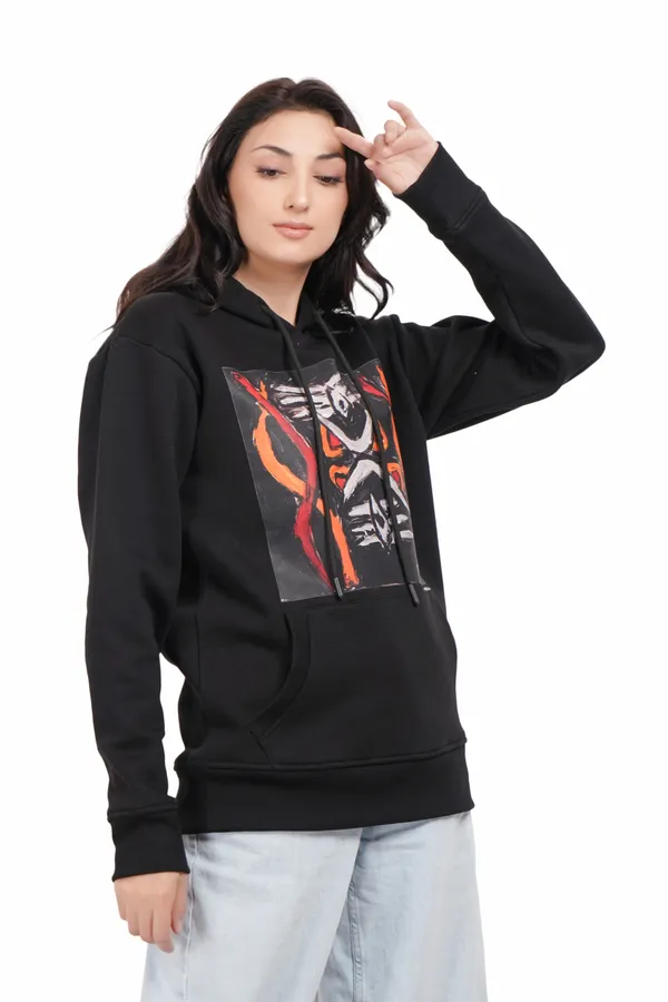 Black__Cotton_And__Polyester_Hoodie_For_Unisex