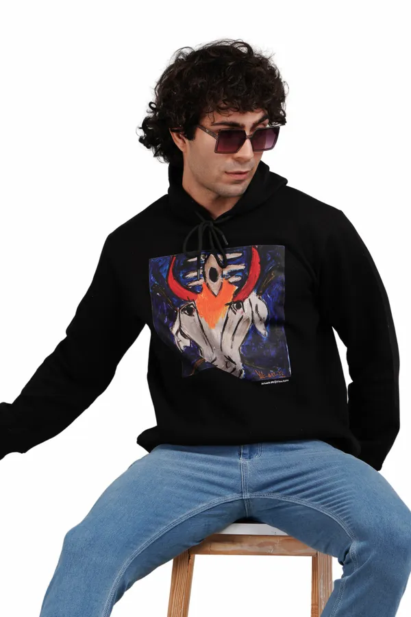 Black__Cotton_And__Polyester_Hoodie_For_Unisex