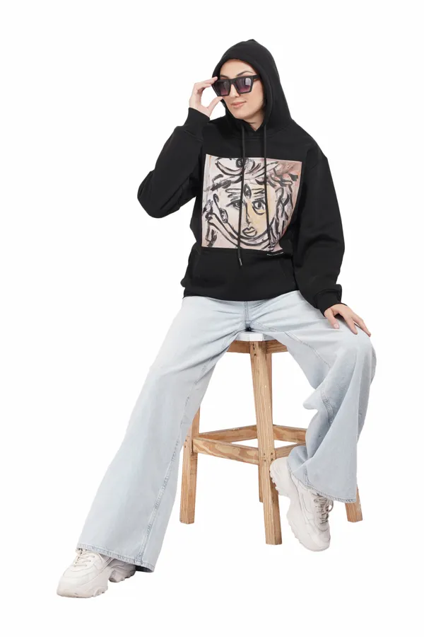 Black__Cotton_And__Polyester_Hoodie_For_Unisex