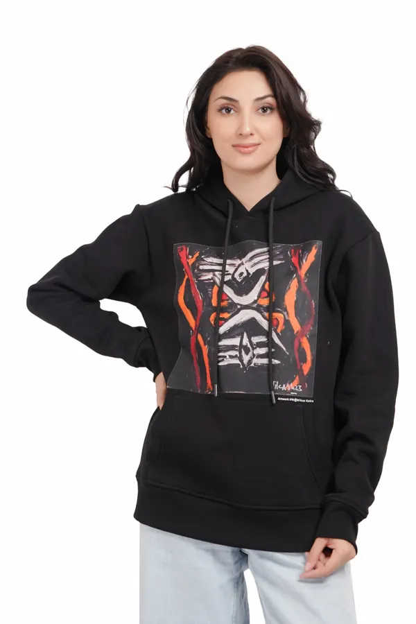 Black__Cotton_And__Polyester_Hoodie_For_Unisex