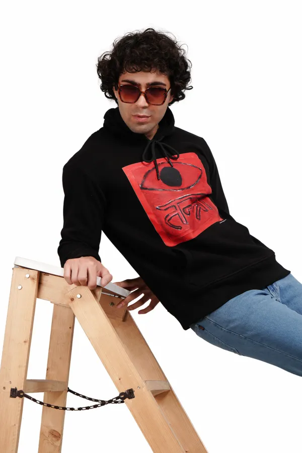 Black__Cotton_And__Polyester_Hoodie_For_Unisex