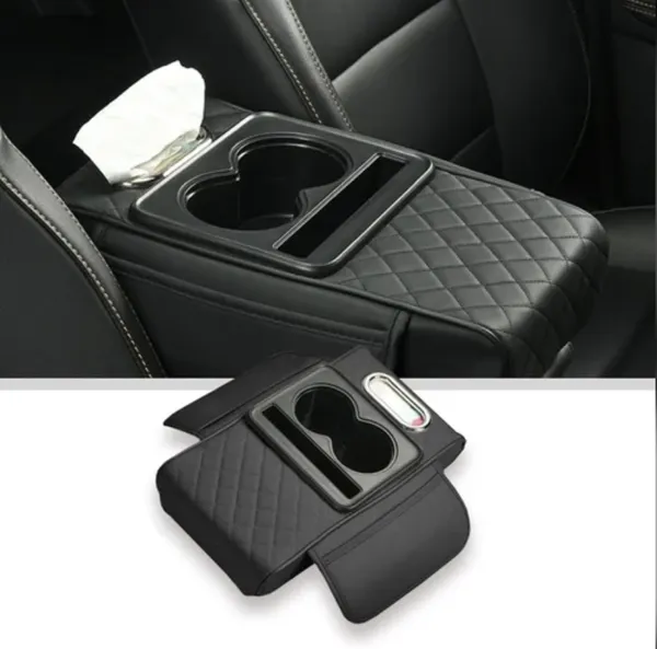 Black_Quilted_Car_Armrest_Organizer_With_Cup_Holder
