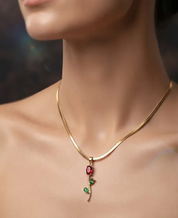 Gold_Tone_Red_Green_Stone_Pendant_Necklace_for_Women
