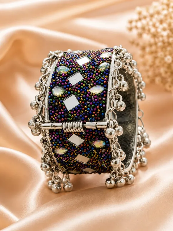 Black_Brass_Beaded_Embellished_Cuff_Bangle_For_Women