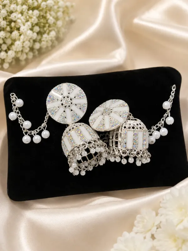 Silver_Brass_Stone_Studded_Jhumka_Jewellery_Set_For_Women