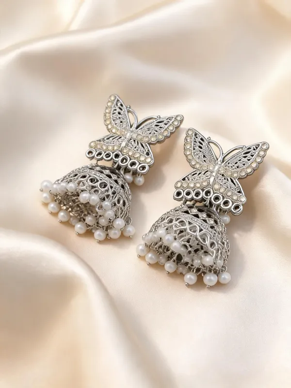 Silver_Brass_Butterfly_Pearl_Jhumka_Earrings_For_Women