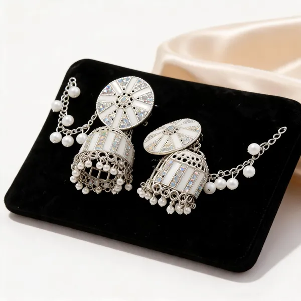 Silver_Brass_Stone_Studded_Jhumka_Jewellery_Set_For_Women