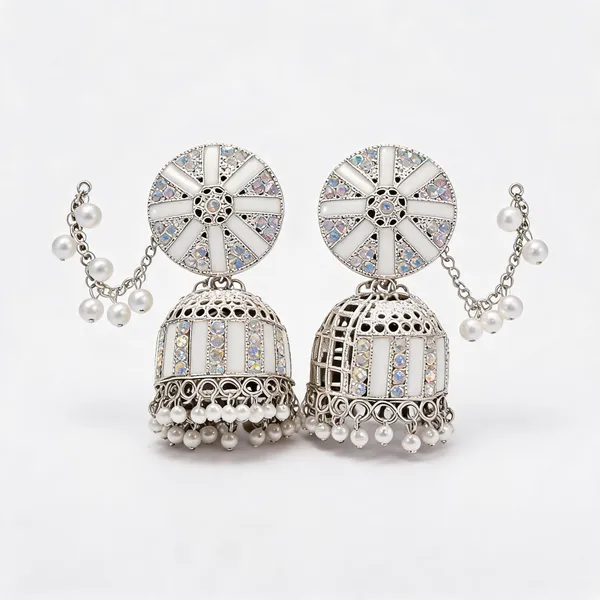 Silver_Brass_Stone_Studded_Jhumka_Jewellery_Set_For_Women