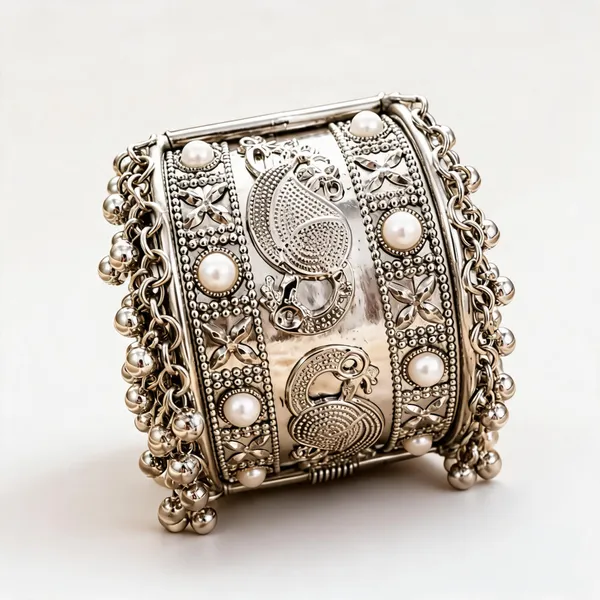 Silver_Brass_Peacock_Motif_Cuff_Bangle_For_Women