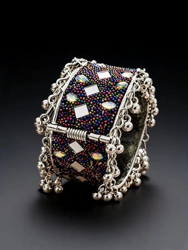 Black_Brass_Beaded_Embellished_Cuff_Bangle_For_Women