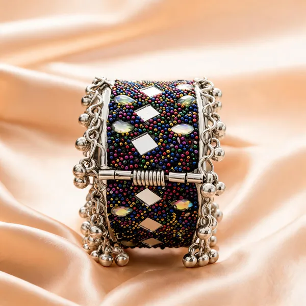 Black_Brass_Beaded_Embellished_Cuff_Bangle_For_Women