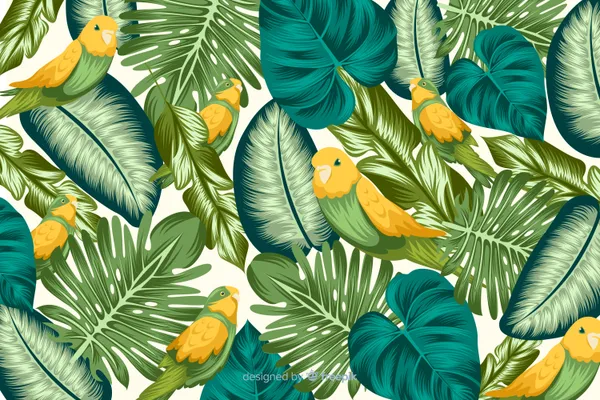 Green_Tropical_Parrot_And_Leaf_Pattern