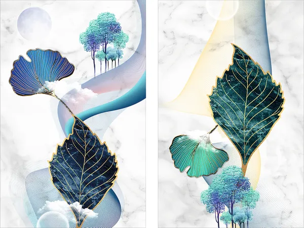 Framed_Abstract_Botanical_Leaf_Print_Wall_Art_Set