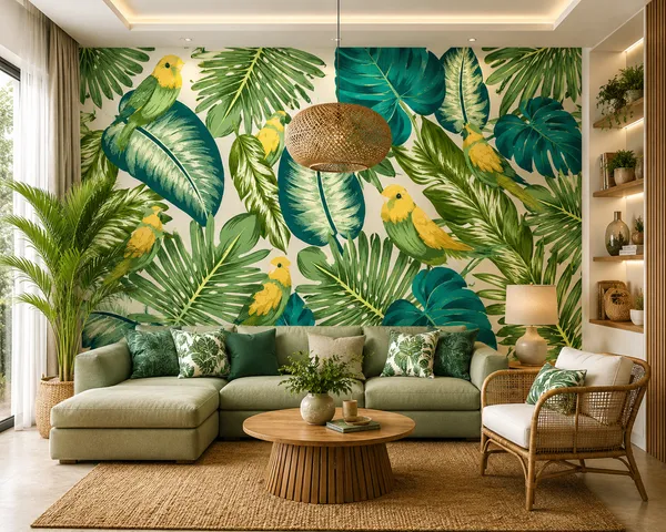 Multicolor_Tropical_Parrot_Leaf_Print_Wallpaper