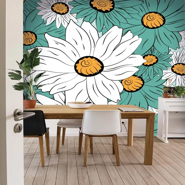 Teal_Floral_Print_Wall_Mural