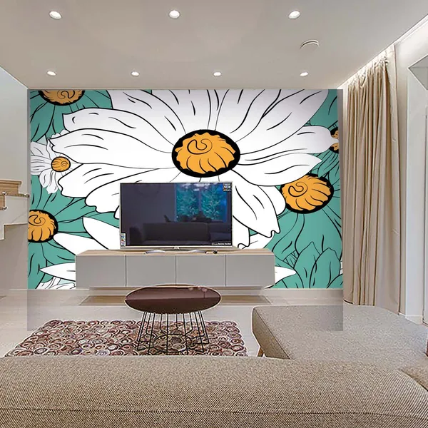 Teal_Floral_Print_Wall_Mural