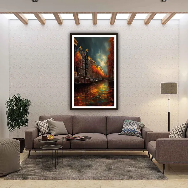 Framed_Autumn_Canal_Cityscape_Wall_Art