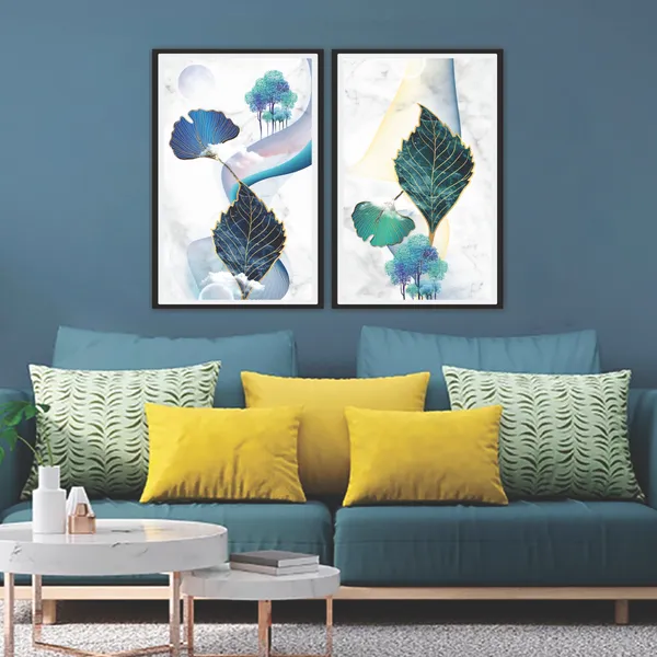 Framed_Abstract_Botanical_Leaf_Print_Wall_Art_Set